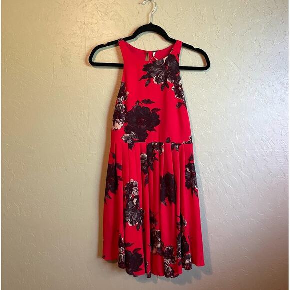 Free People Red Floral Smocked Mini Dress with Tie Back Size Small - Picture 2 of 11
